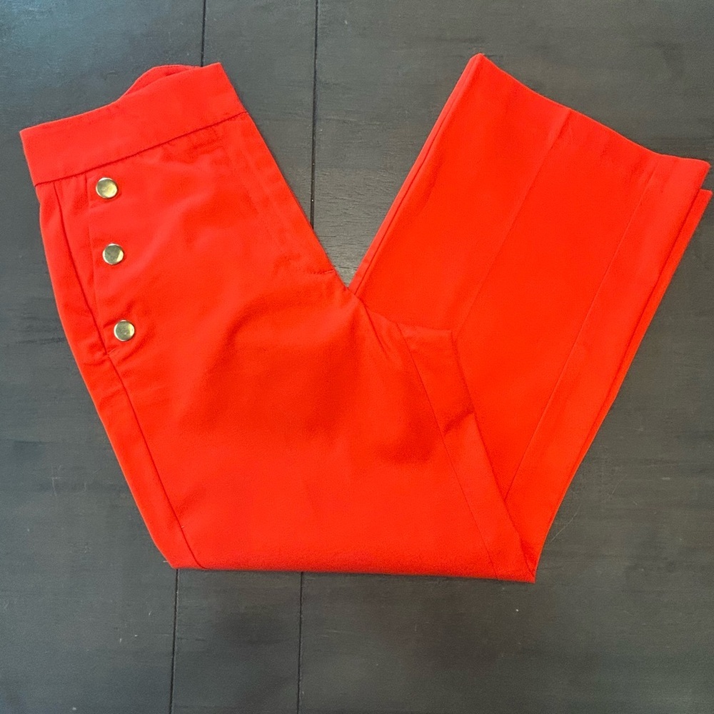 Anne Taylor Loft red wide-leg sailor ankle pants gold button detail NWT 00 PET - Picture 3 of 11